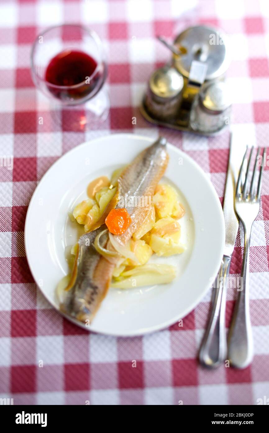 France, Paris, Bar Fleuri, herring recipe with apples in oil Stock