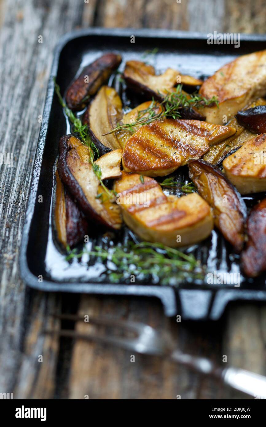 Ceps and foie gras grilled with thyme Stock Photo