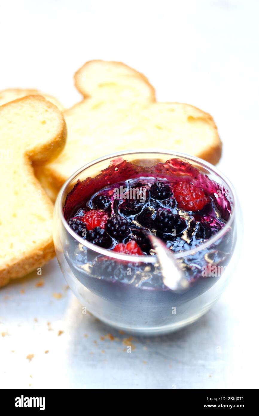Raspberry and blackberry jelly toast Stock Photo Alamy