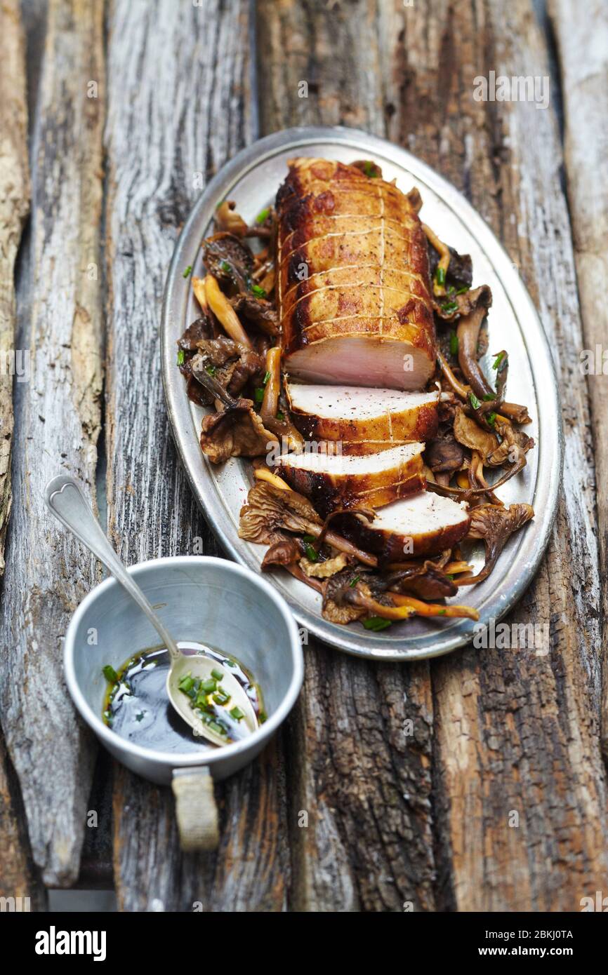 Chanterelle veal roast Stock Photo