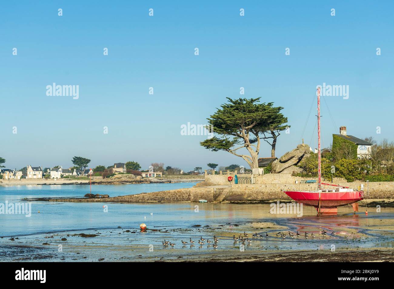 France, Finistere, Brignogan-Plage, a hold of Castel Regis and Garo beach Stock Photo