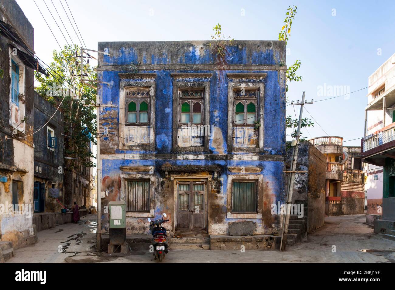 India, Daman and Diu Territory, Diu District, facade of a house dating from the Portuguese colonization Stock Photo