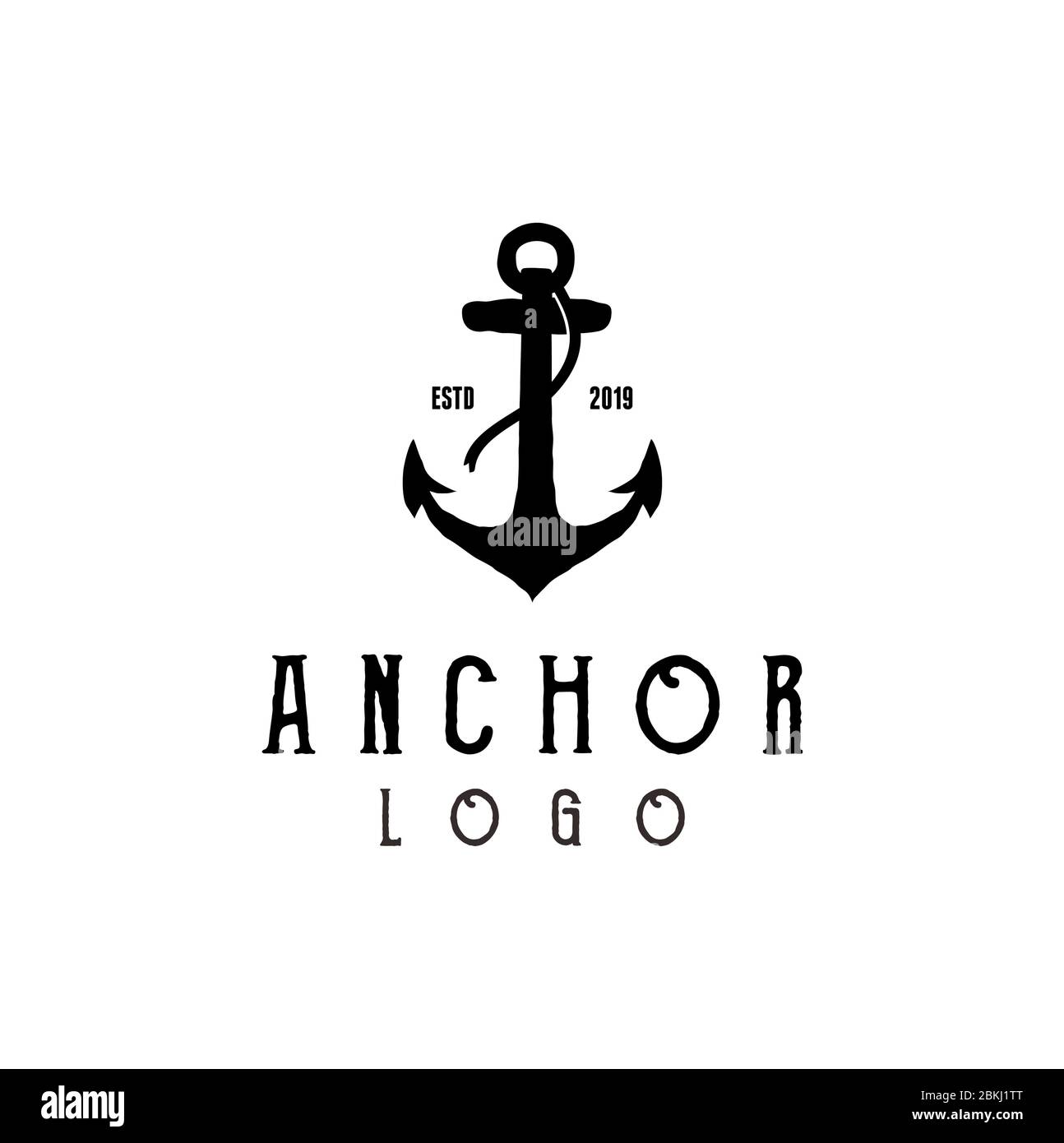 vintage hipster silhouette anchor logo design Stock Vector