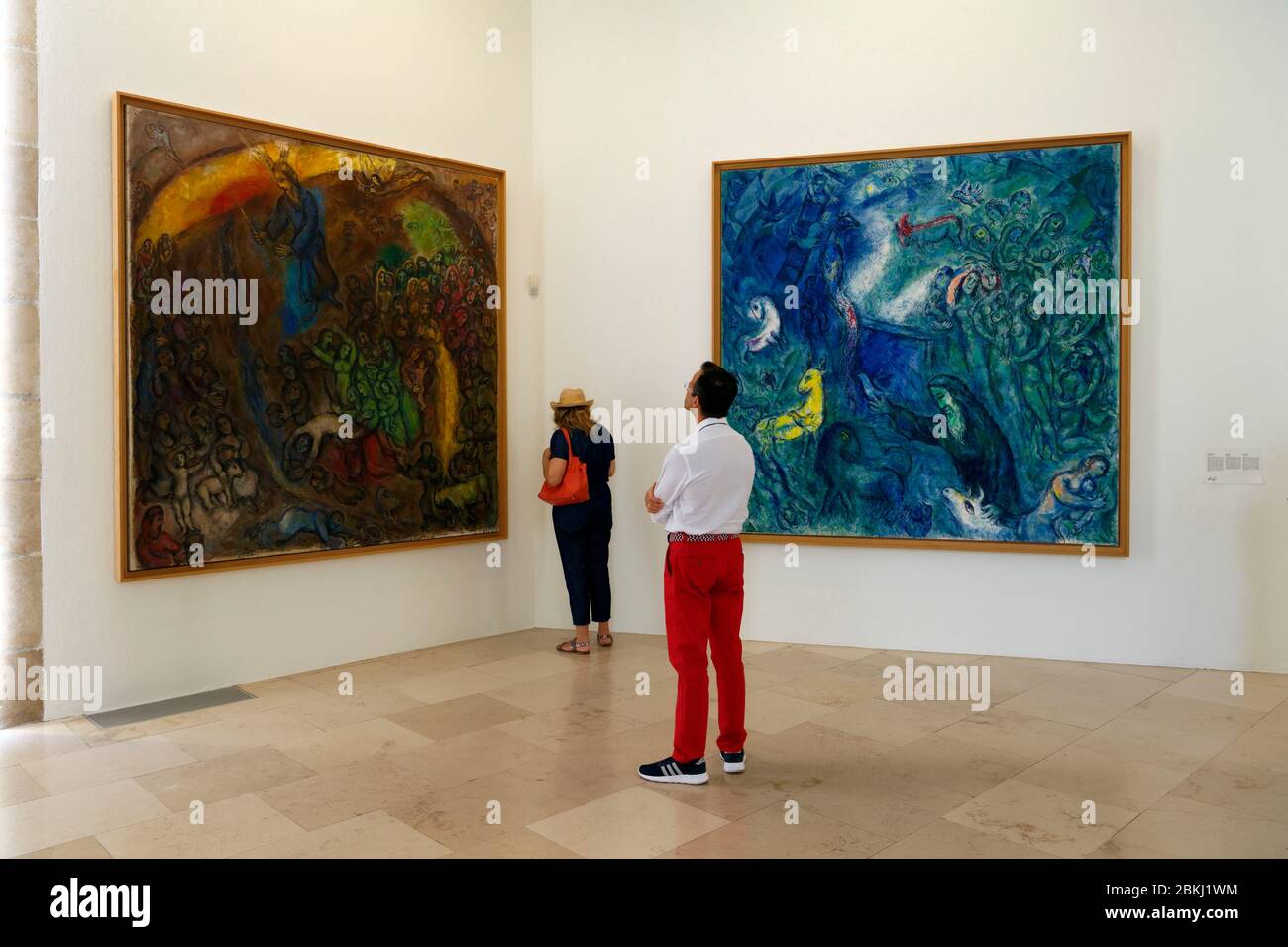 France, Alpes Maritimes, Nice, National Museum of Marc Chagall by architect Andre Hermant and created at the initiative of Andre Malraux, hall of the Biblical Message paintings, Moses striking the Rock and Noah's Ark Stock Photo