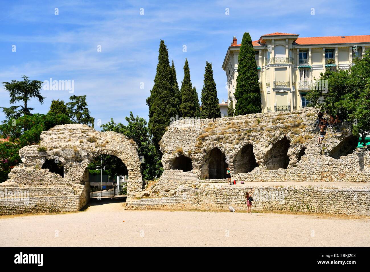 France, Alpes Maritimes, Nice, Cimiez Hill district, archaeological site, the amphitheater of the ancient Roman city of Cemenelum Stock Photo
