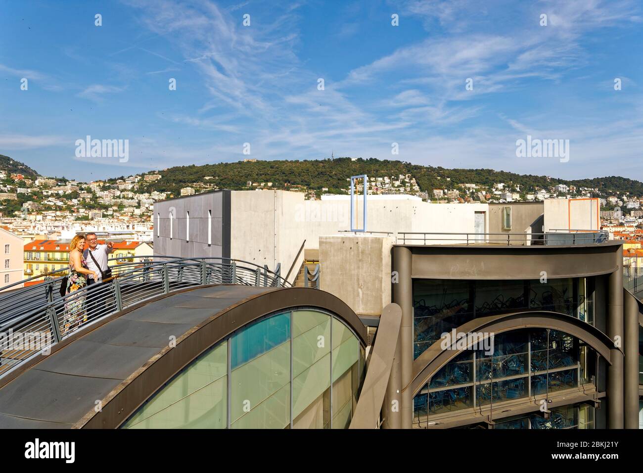 France, Alpes-Maritimes, Nice, old town district, the Modern and Contemporary Arts Museum (MAMAC), the terraces Stock Photo