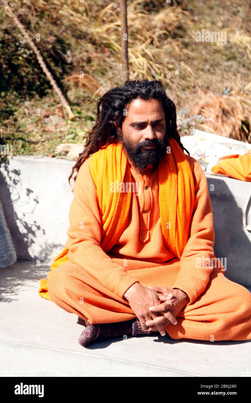 Indian Baba Swami Sadhu Holyman Saddhu in front of temple Haridwar ...
