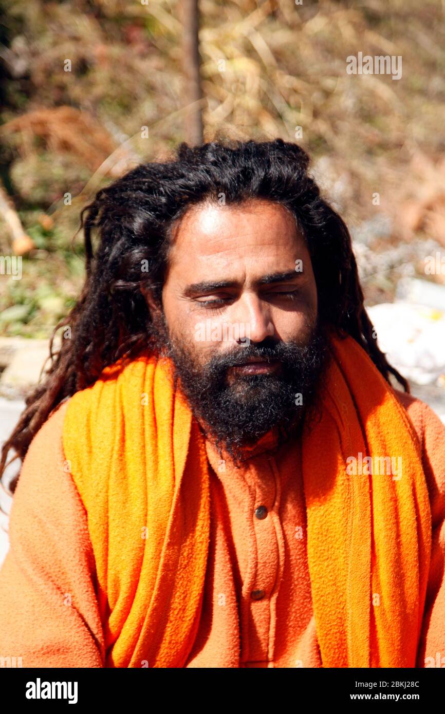 Indian Baba Swami Sadhu Holyman Saddhu in front of temple Haridwar ...