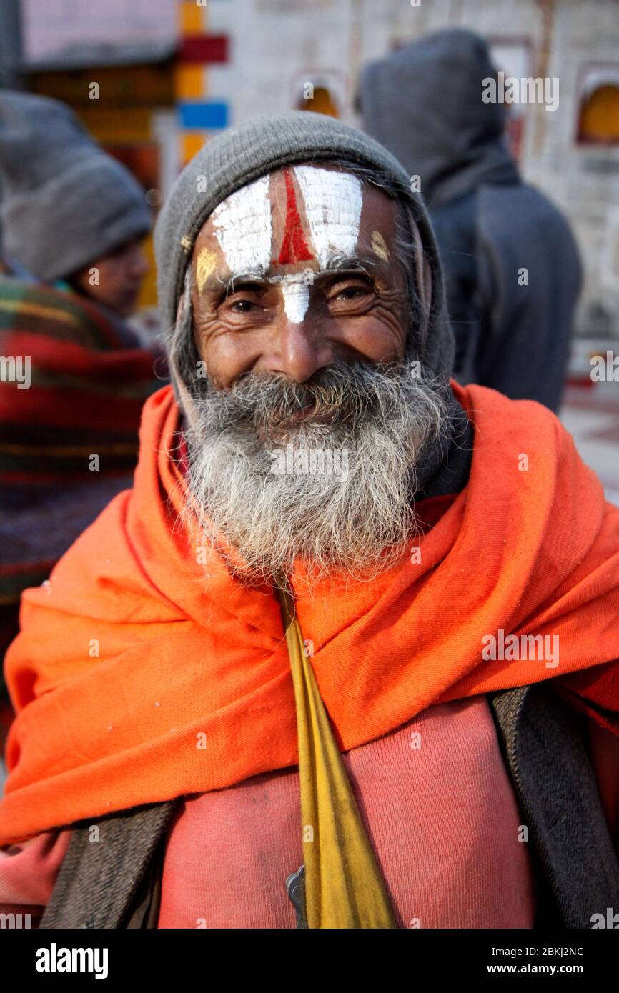 Indian Baba Swami Sadhu Holyman Saddhu in front of temple Haridwar ...