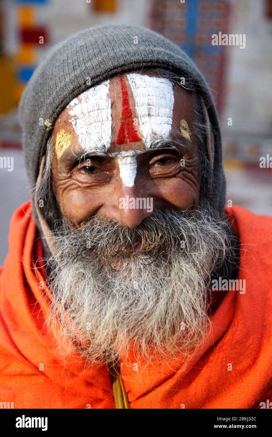 Indian Baba Swami Sadhu Holyman Saddhu in front of temple Haridwar ...