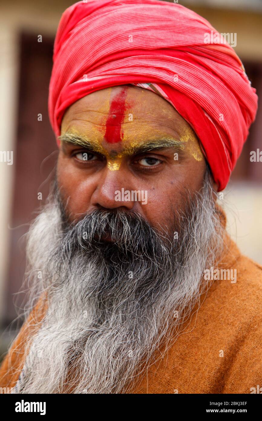 Indian Baba Swami Sadhu Holyman Saddhu in front of temple Haridwar ...