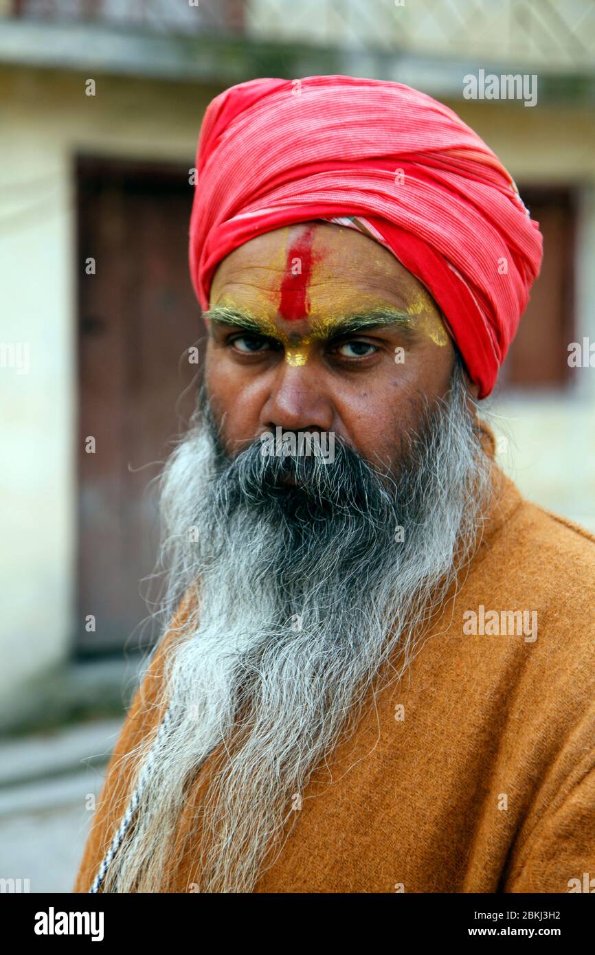 Indian Baba Swami Sadhu Holyman Saddhu in front of temple Haridwar ...
