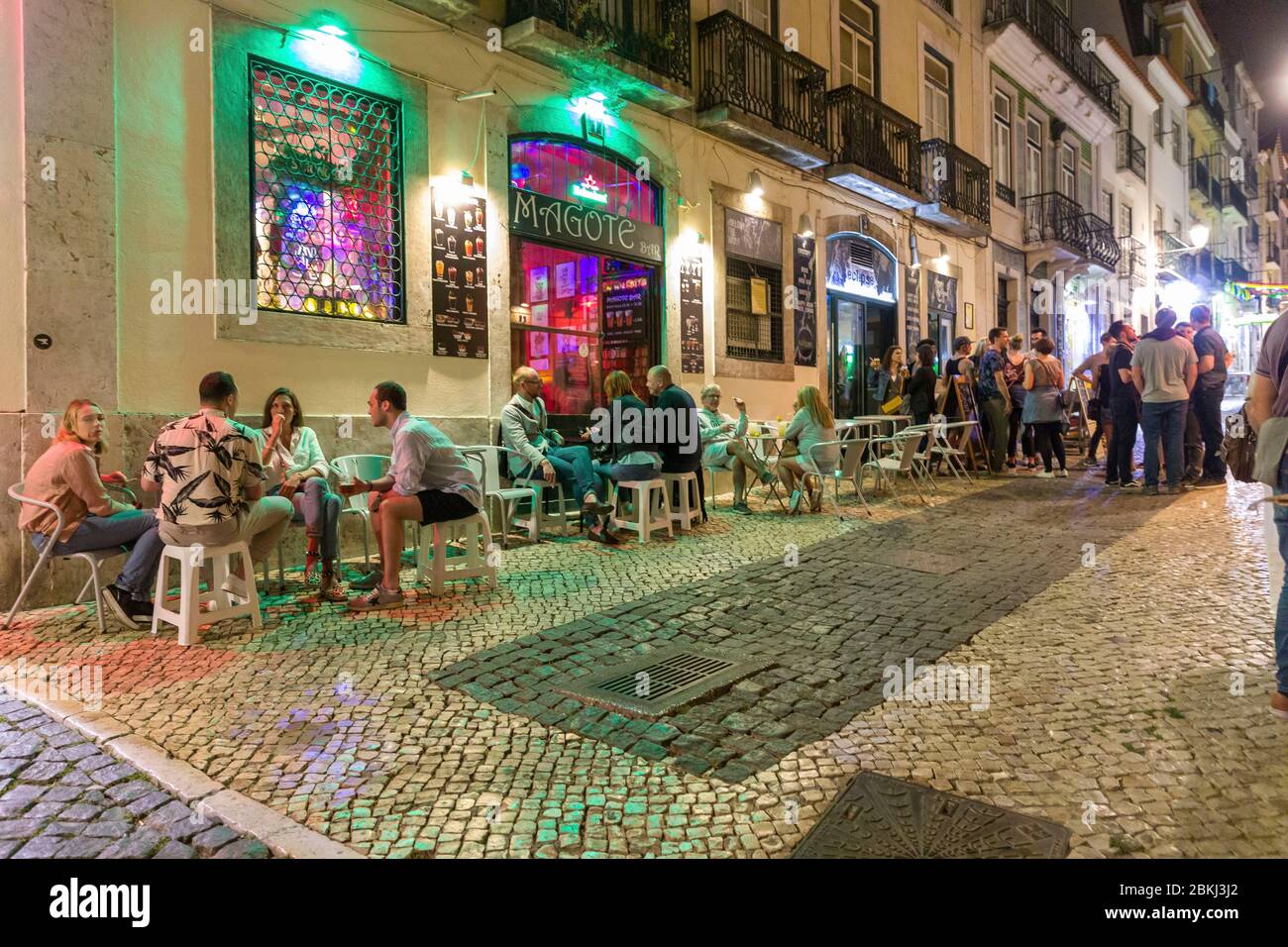 Portugal, Lisbon, Bairro Alto district, Bairro Alto is one of the busiest areas of Lisbon at night with a high concentration of bars and restaurants Stock Photo