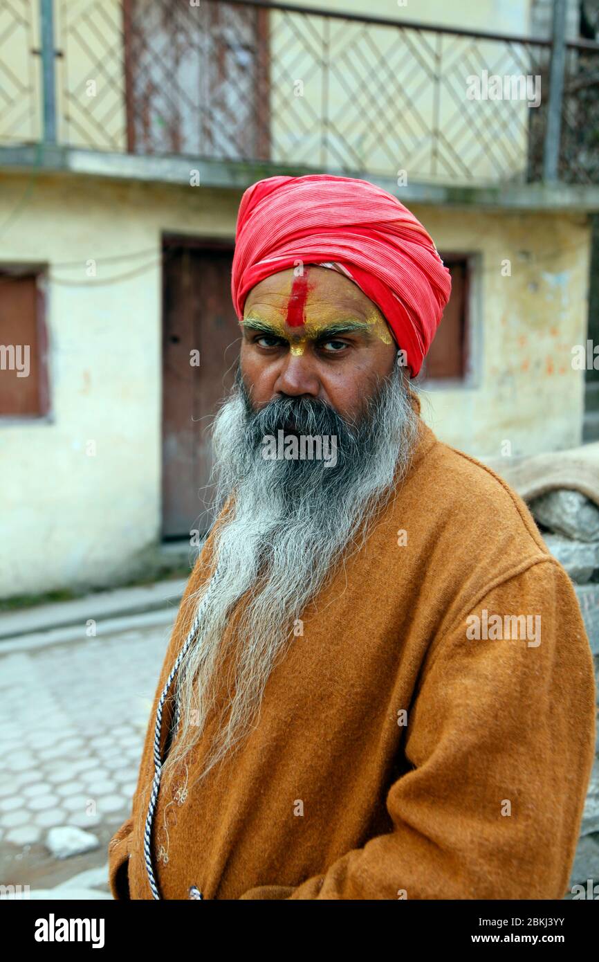 Indian Baba Swami Sadhu Holyman Saddhu in front of temple Haridwar ...