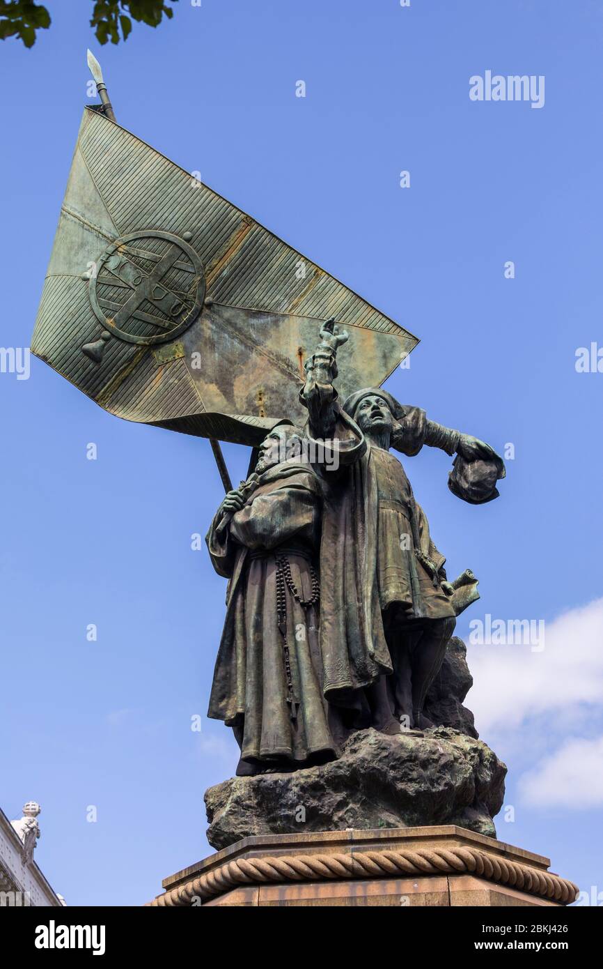Portugal, Lisbon, Campo de Ourique, Statue of Pedro Álvares Cabral Stock Photo