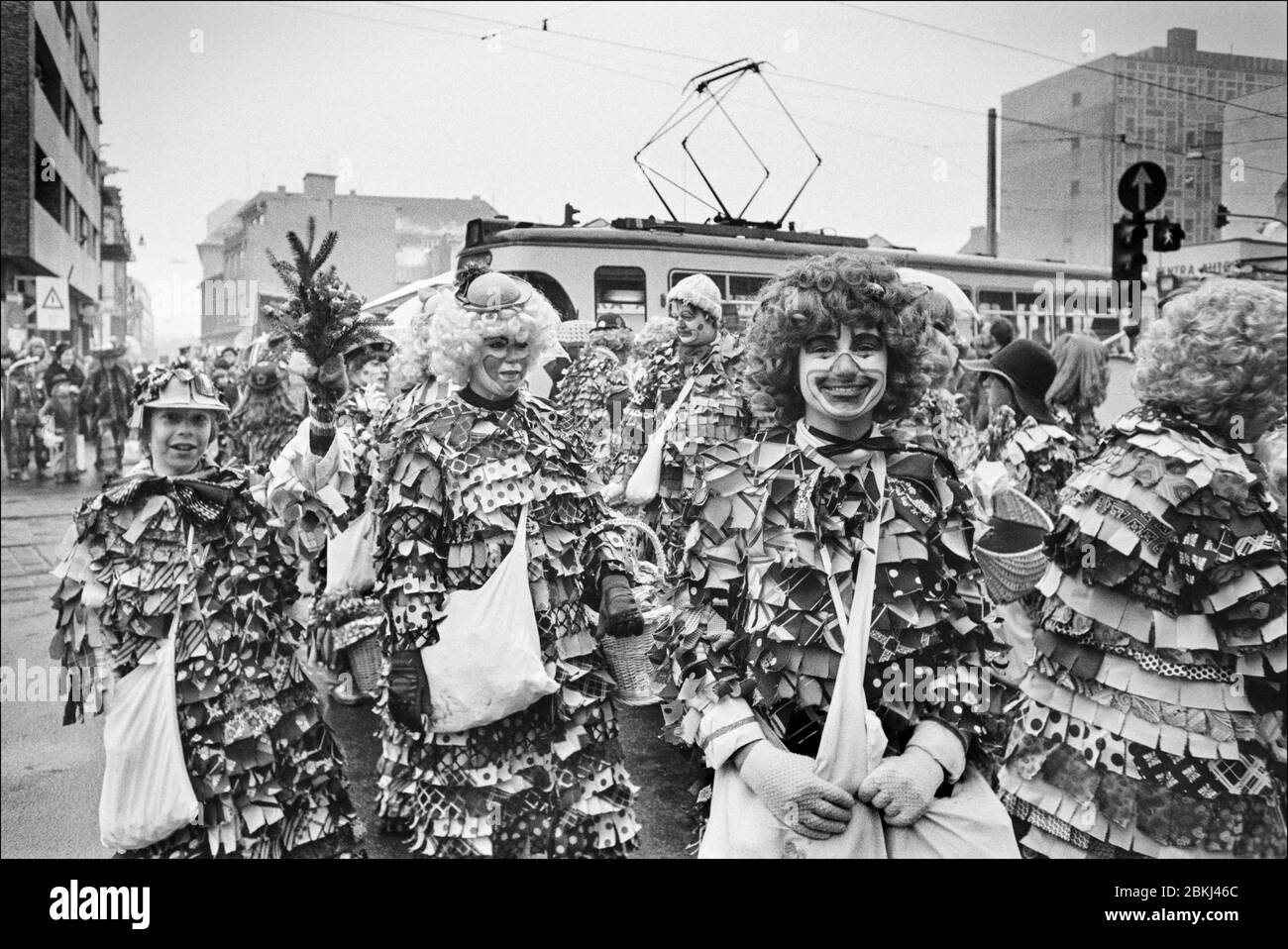 Cologne Carnival group in clown costumes February 1979 Stock Photo