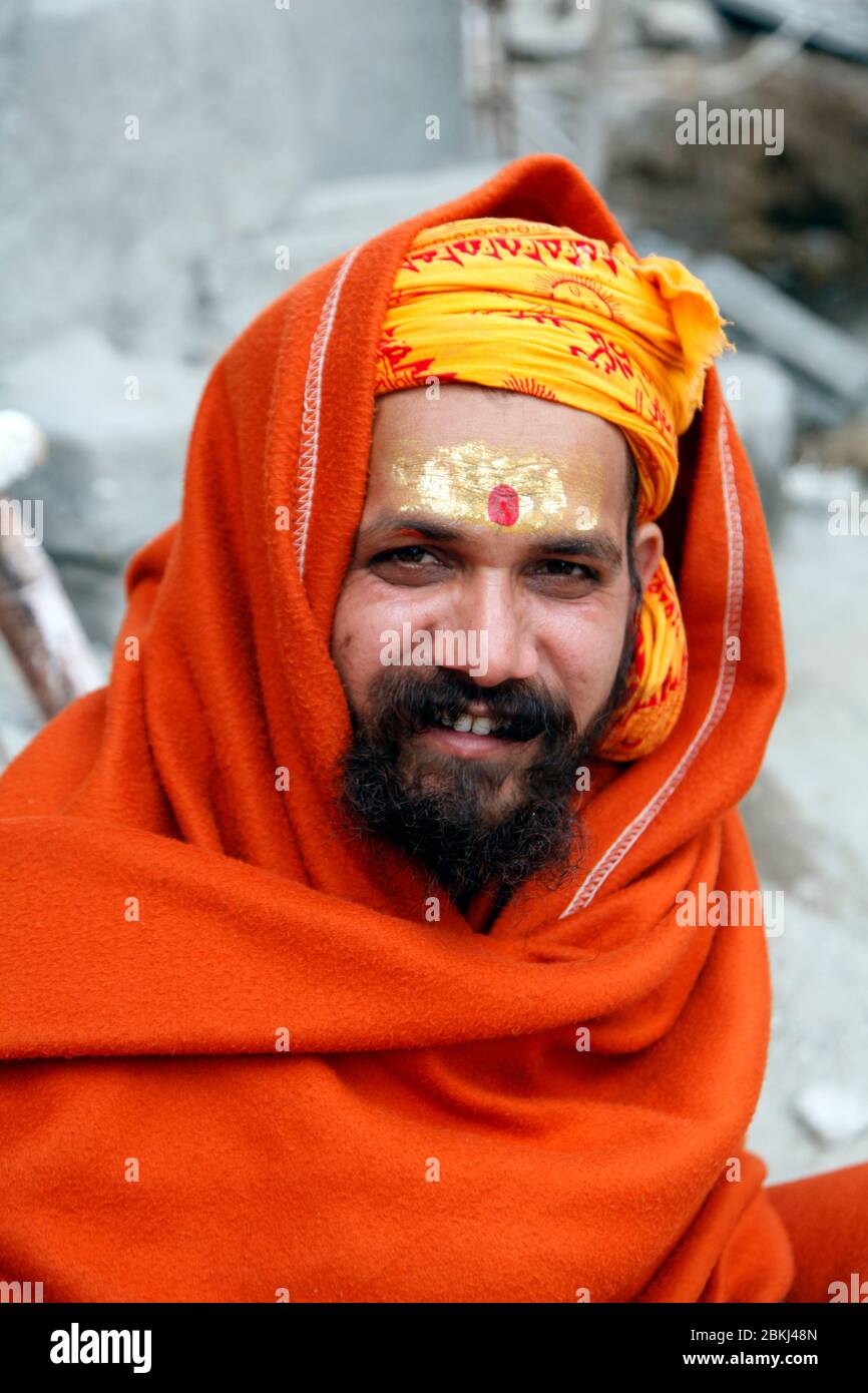 Indian Baba Swami Sadhu Holyman Saddhu in front of temple Haridwar ...