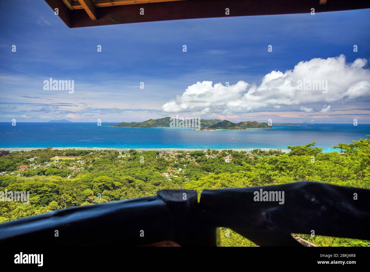 Seychelles, La Digue island, view on Praslin Island from the Nid d'Aigle at the sunset Stock Photo