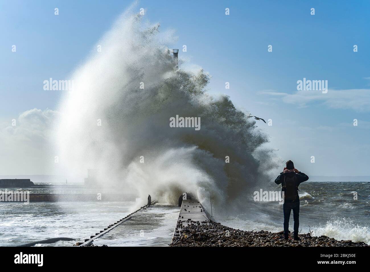 France, Seine Maritime, Le Havre, the north dike during the Ciara storm Stock Photo