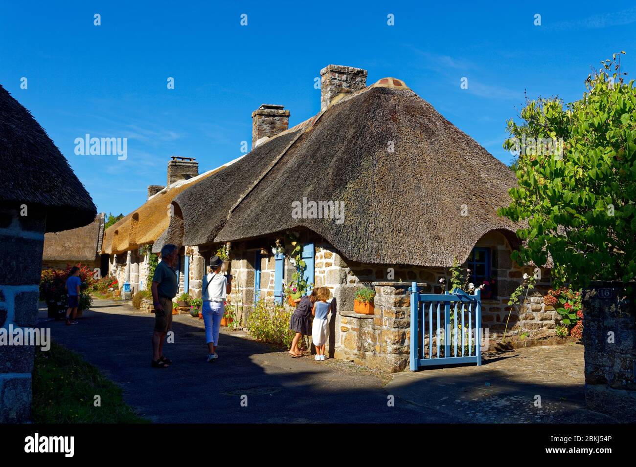 France, Finistere, Pont Aven Region near Nevez, Thatched Cottages of Kerascoet Stock Photo