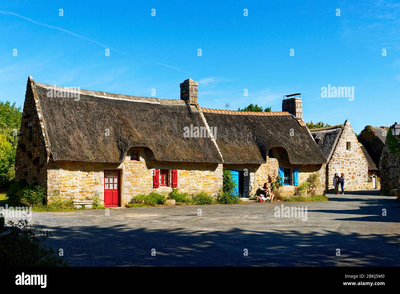 France, Finistere, Pont Aven Region near Nevez, Thatched Cottages of Kerascoet Stock Photo