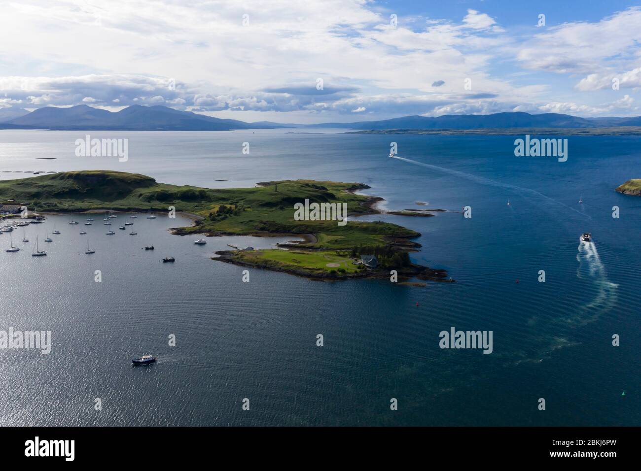 United Kingdom, Scotland, West Highland region, Argyll and Bute, Strathclyde region, Oban, Sound of Kerrera (aerial view) Stock Photo