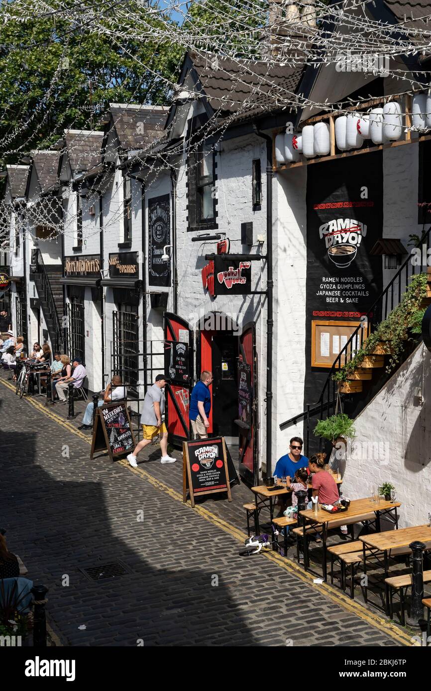 United Kingdom, Scotland, Glasgow, West End cobbled street that