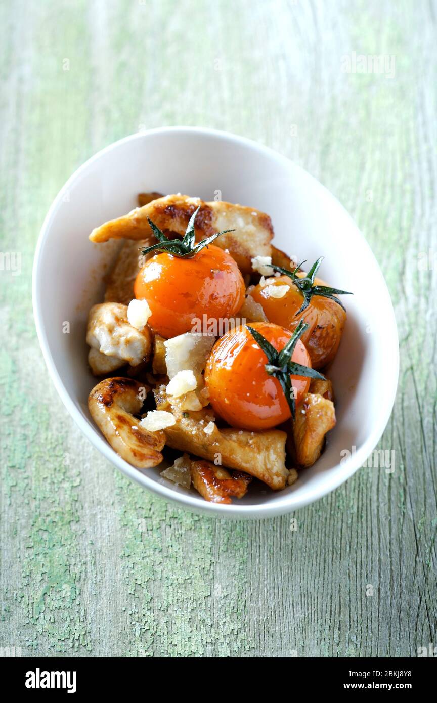 Chicken fricassee with parmesan vinegar Stock Photo