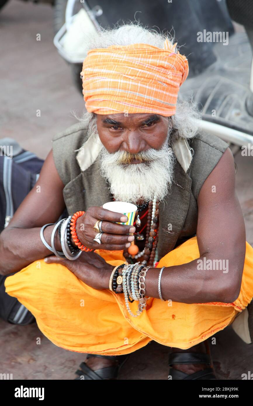 Indian Baba Swami Sadhu Holyman Saddhu in front of temple Haridwar ...