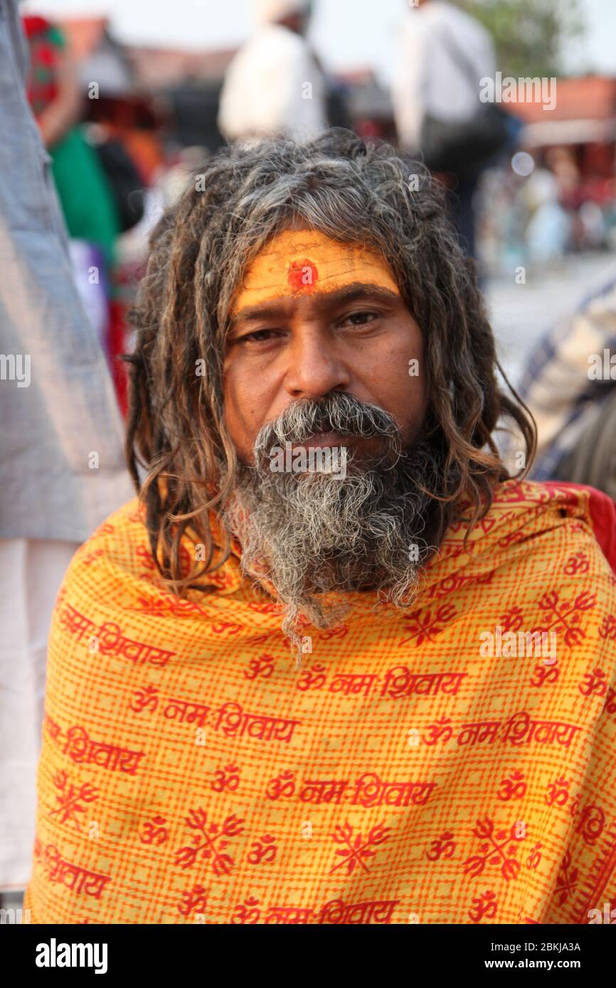 Indian Baba Swami Sadhu Holyman Saddhu in front of temple Haridwar ...