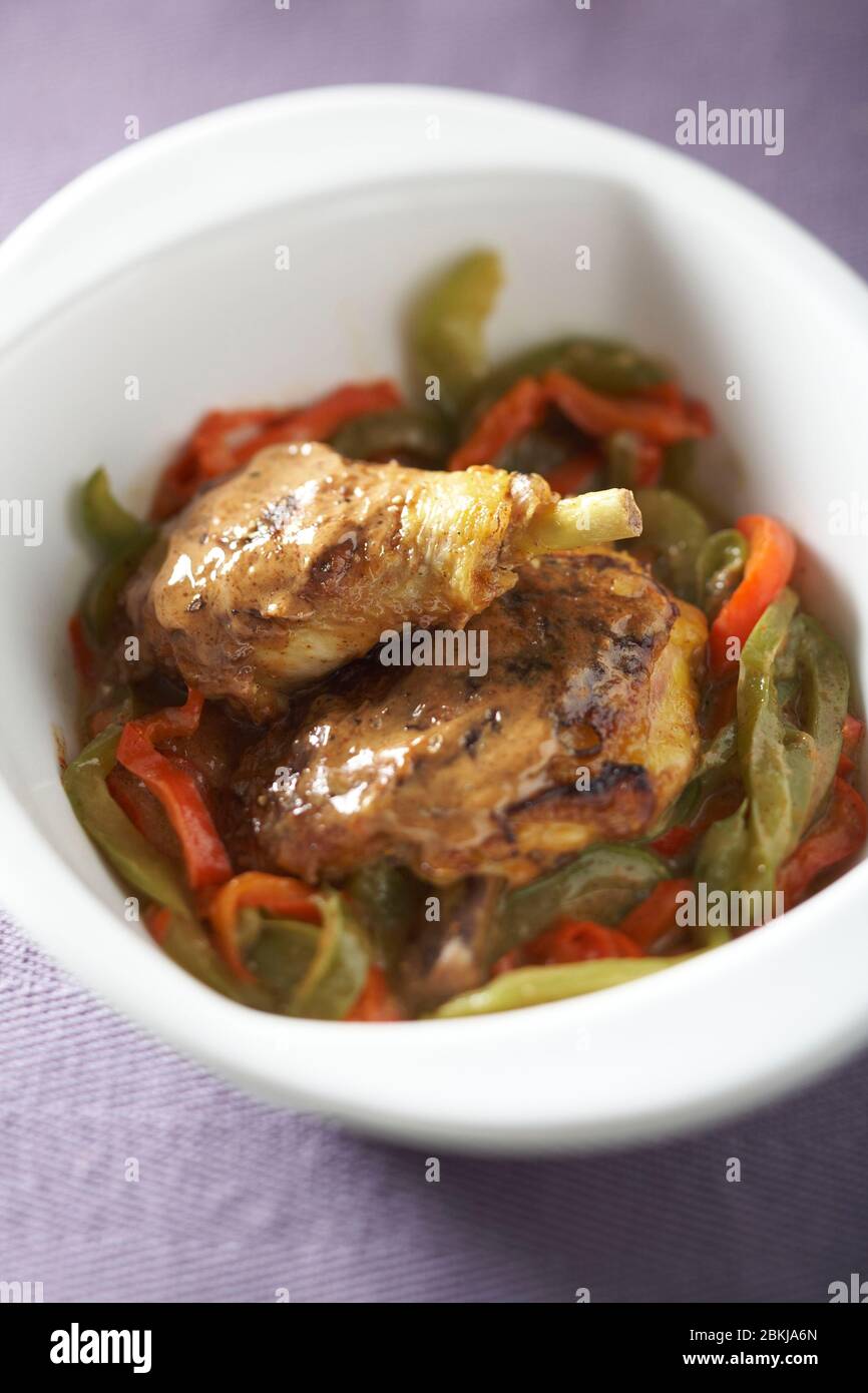 Chicken fricassee with hazelnut puree Stock Photo