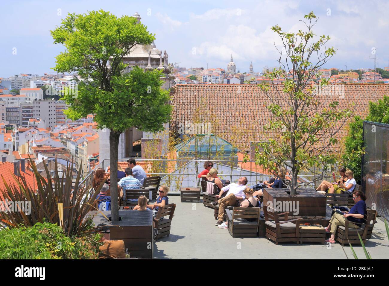 Portugal, Lisbon, Bairro Alto, Park restaurant bar installed on the roof of a parking lot, rooftop Stock Photo