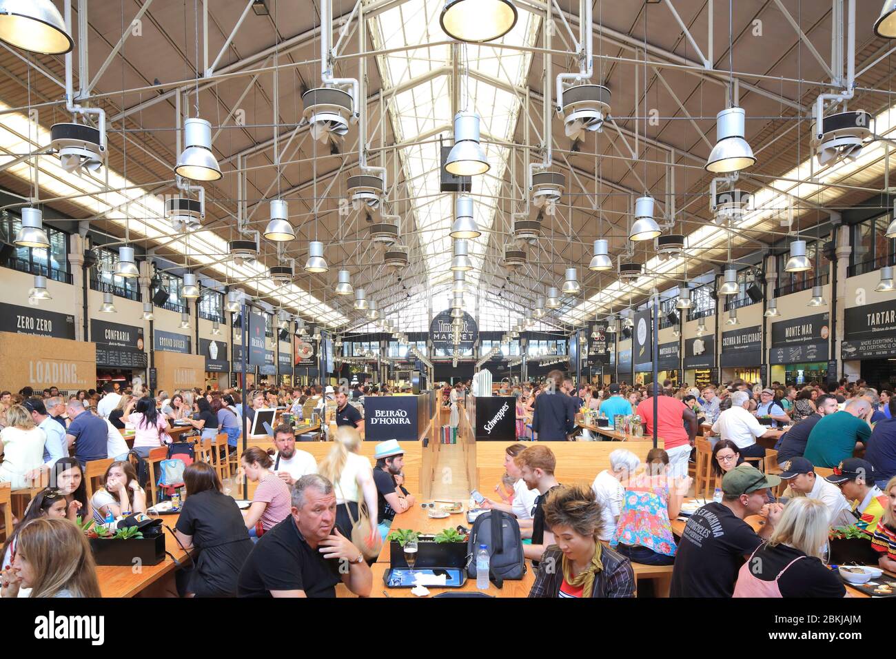 Portugal, Lisbon, Cais do Sodre, Mercado da Ribeira, Time Out Market, food hall opened in 2014 with 35 kiosks serving various culinary specialties Stock Photo