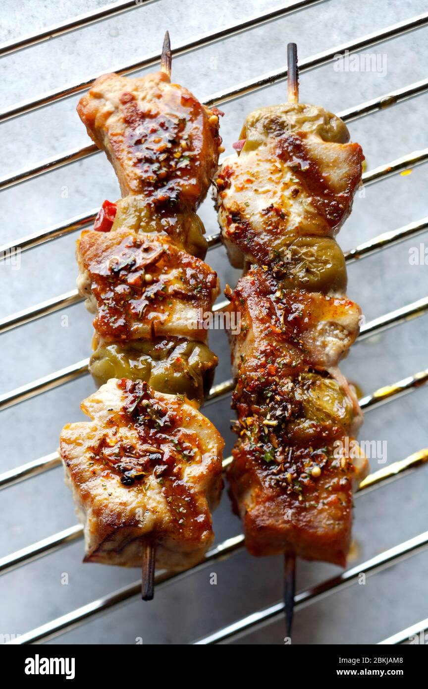 Tuna kebab fish with green olives Stock Photo Alamy