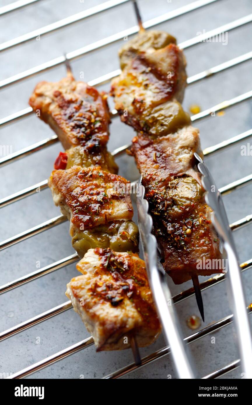 Tuna kebab fish with green olives Stock Photo Alamy