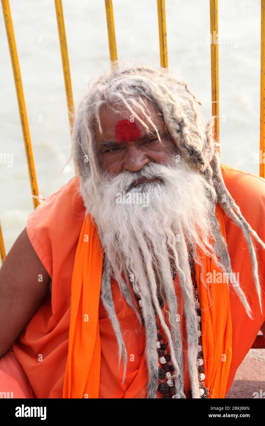 Indian Baba Swami Sadhu Holyman Saddhu in front of temple Haridwar ...