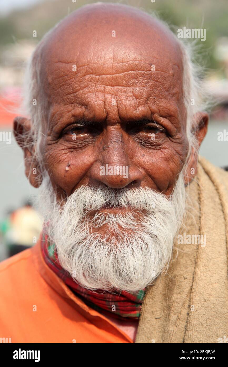 Indian Baba Swami Sadhu Holyman Saddhu in front of temple Haridwar ...