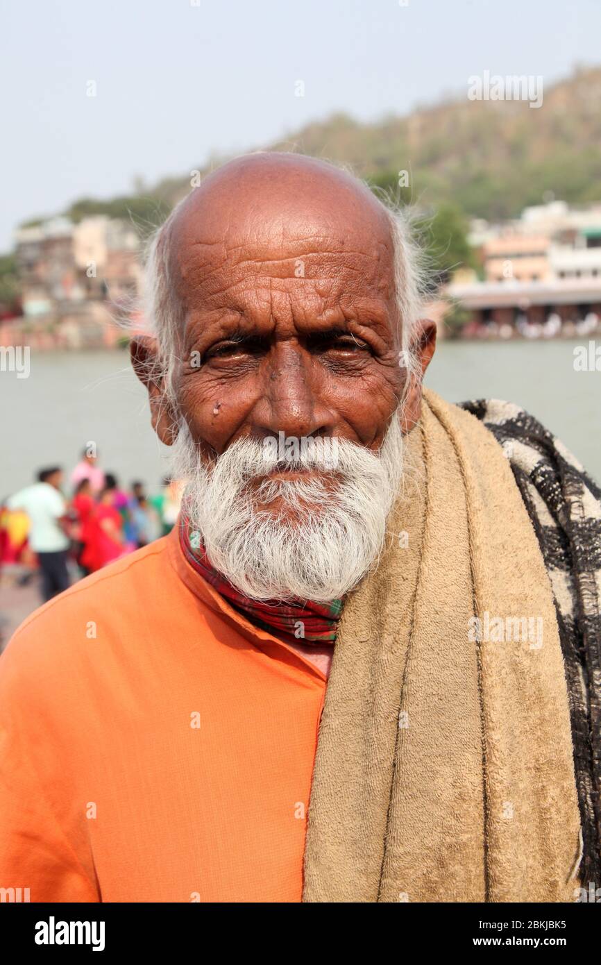 Indian Baba Swami Sadhu Holyman Saddhu in front of temple Haridwar ...