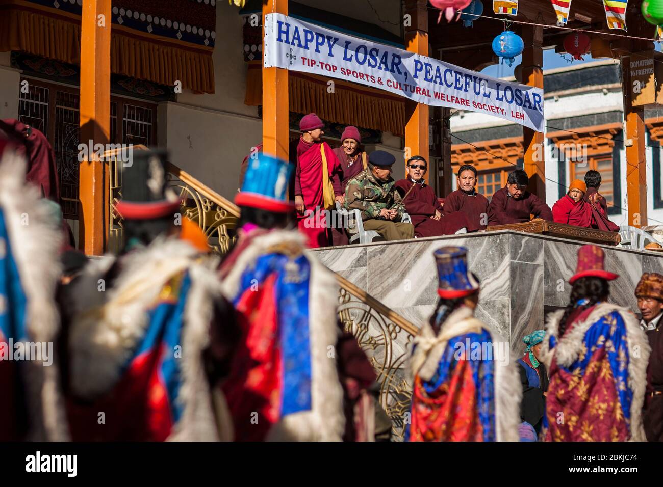 India, Jammu and Kashmir, Ladakh, Leh, Chowkhang Gompa Buddhist monastery,  Losar, Tibetan New Year celebration, official gallery and parade of women  wearing traditional costumes, altitude 3500 meters Stock Photo - Alamy