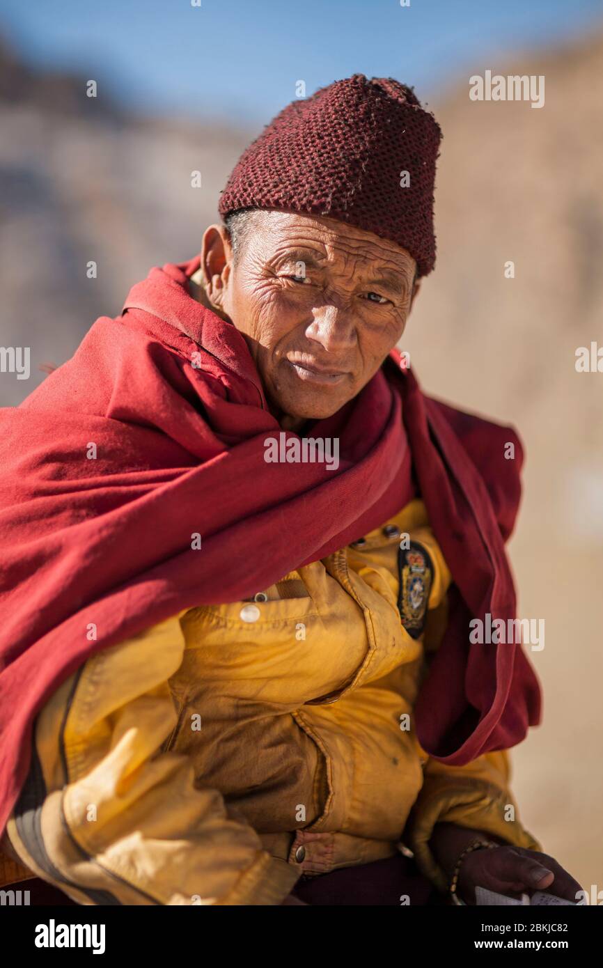 India, Jammu and Kashmir, Ladakh, Likir Gompa, portrait of a monk with warm winter  dress, altitude 3500 meters Stock Photo - Alamy