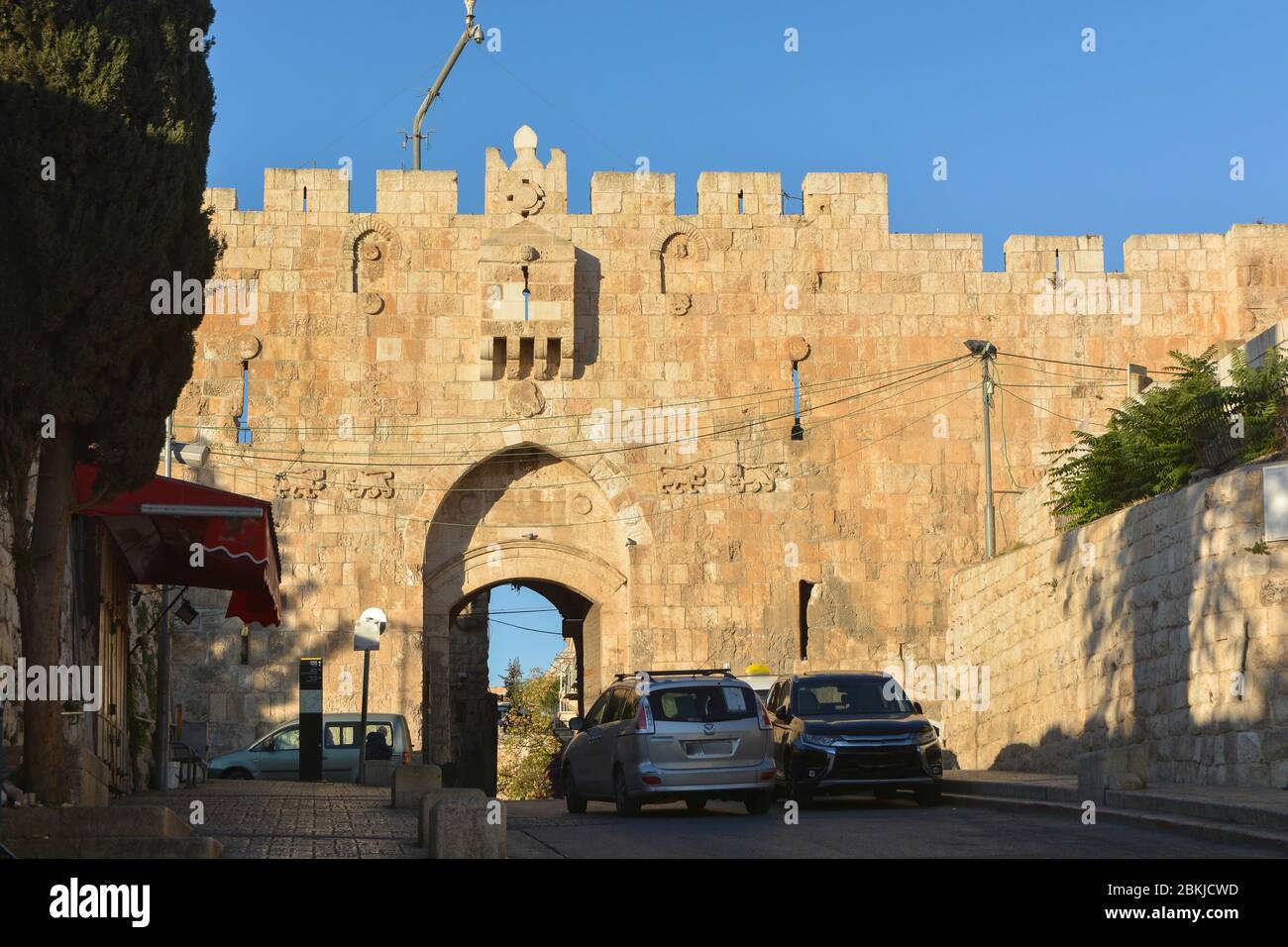 The Lion Gate in Jerusalem. East gate in the wall of the Old City in Jerusalem. Stock Photo