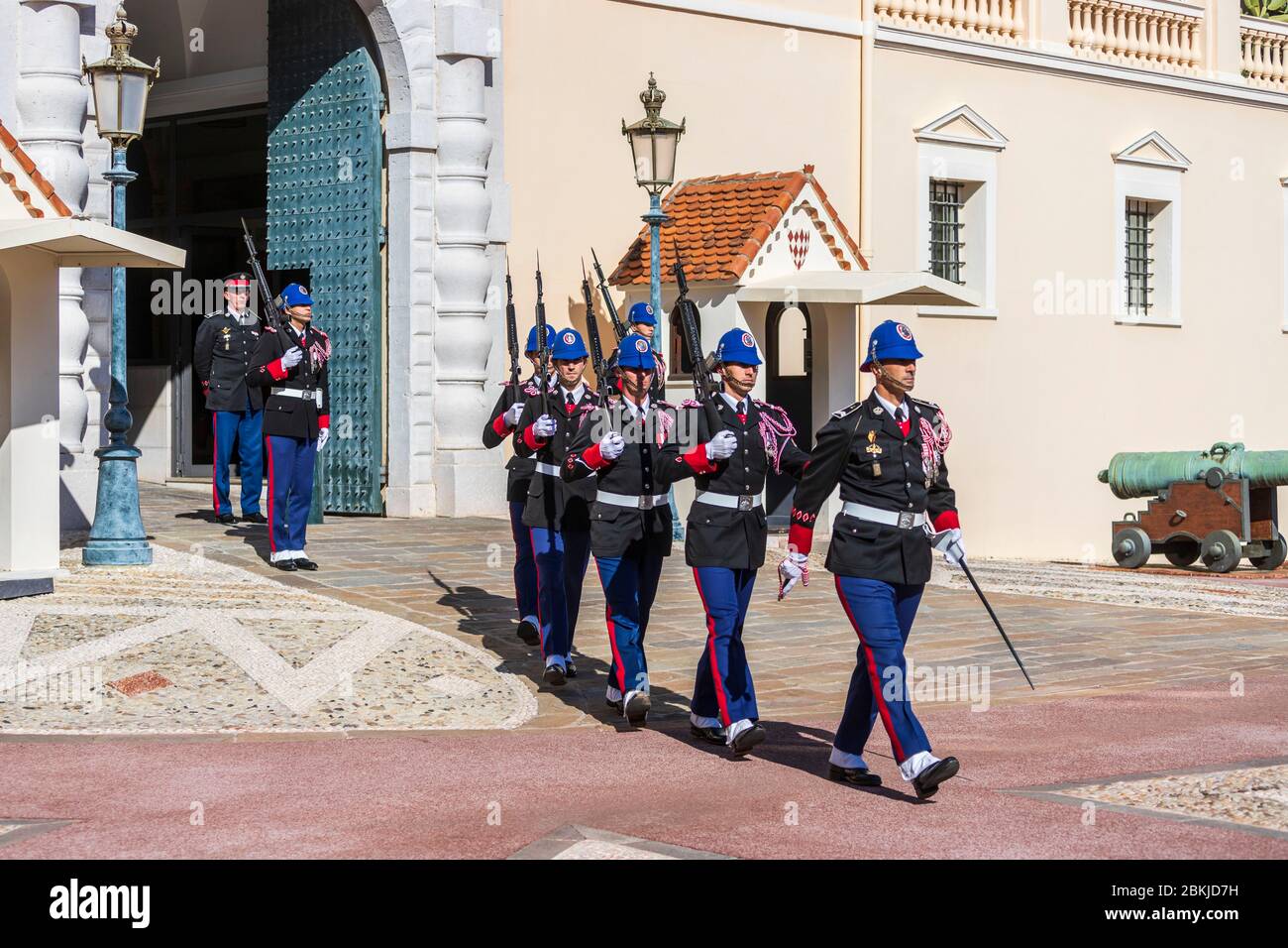 Principality of Monaco, Monaco, the Compagnie des Carabiniers de S.A.S le Prince, the changing of the guard on the place of the princely palace Stock Photo