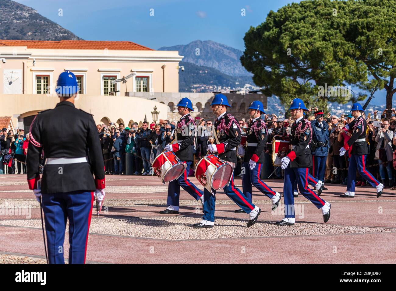 Principality of Monaco, Monaco, the Compagnie des Carabiniers de S.A.S le Prince, the changing of the guard on the place of the princely palace Stock Photo