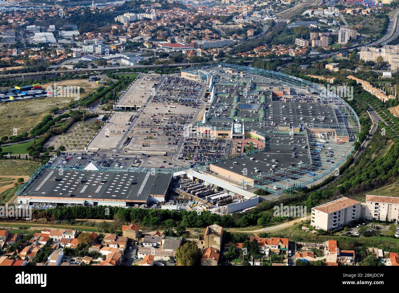 France, Bouches du Rhone, Marseille, 15th arrondissement, La Viste district, Grand Littoral shopping center (aerial view) Stock Photo
