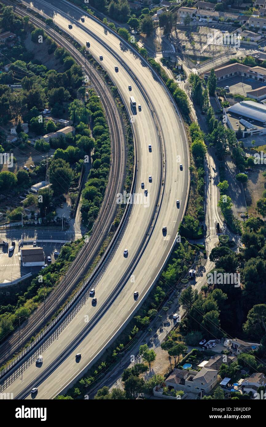 France, Bouches du Rhone, La Ciotat, A50 motorway (aerial view) Stock Photo