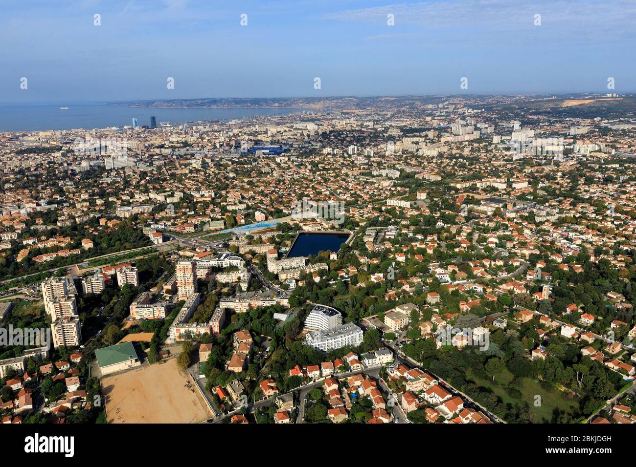 France, Bouches du Rhone, Marseille, 14th arrondissement, Sainte Marthe district, Merlan basin (aerial view) Stock Photo