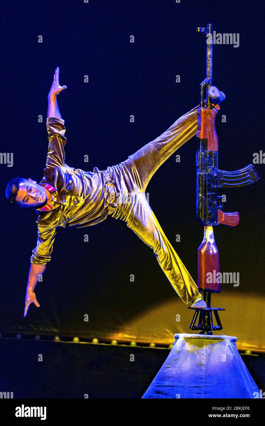 Pyongyang Circus North Korea, Pyongyang, National Circus, show with an AK47 Stock Photo ...