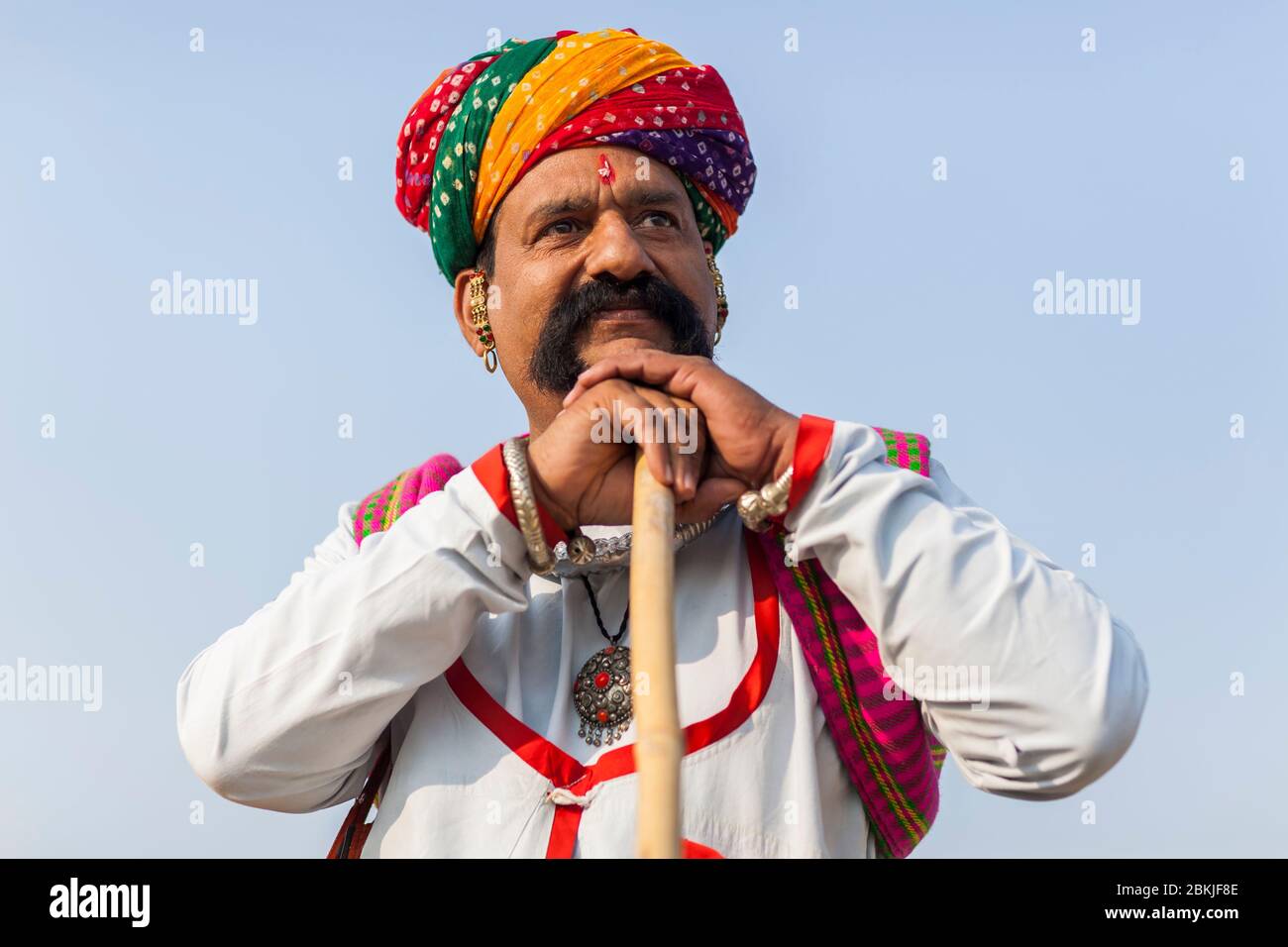 India, Rajasthan, Bikaner, Camel Festival, man wearing traditional clothes Stock Photo