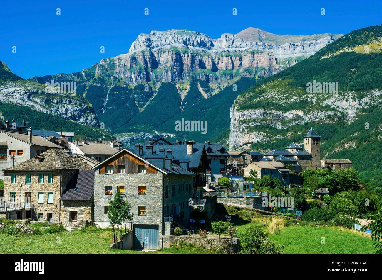 Spain, Aragon, comarque of Sobrarbe, province of Huesca, National Park of Ordesa and Monte Perdido, listed as World Heritage by UNESCO, Torla village Stock Photo