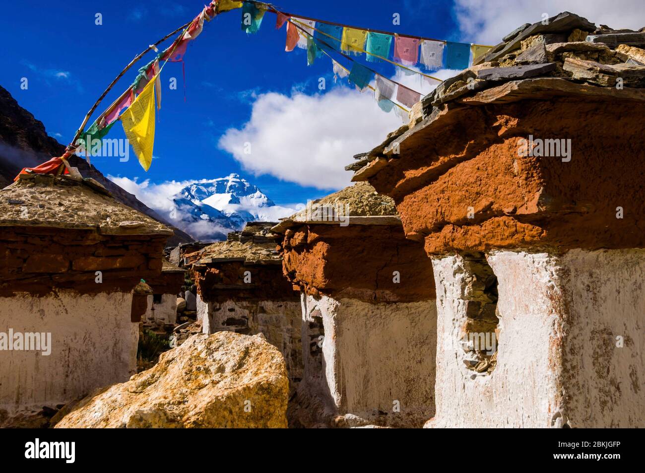 China, Central Tibet, Ü Tsang, Qomolangma National Nature Preserve or Chomolungma Nature Reserve, Everest from Rongbuk monastery Stock Photo